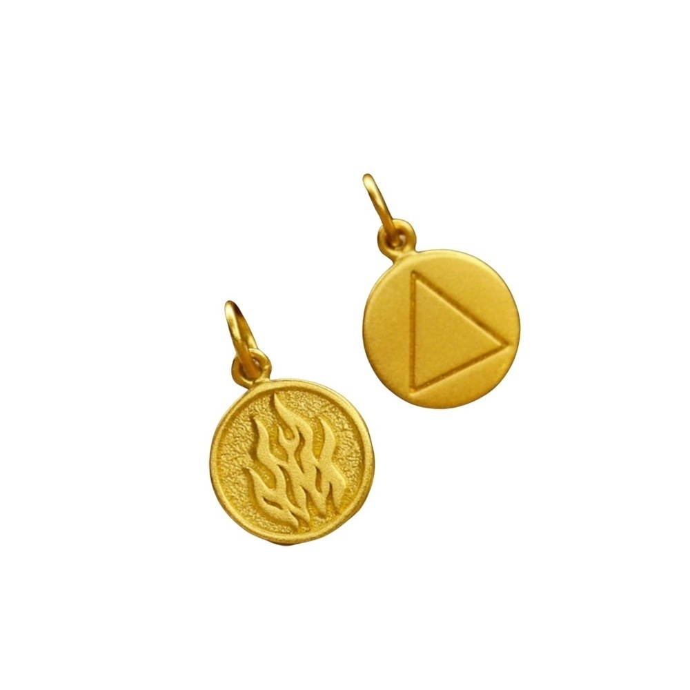 24K Gold Plated Sterling Silver Charm – Flame & Fire Symbol, Reversible 12mm